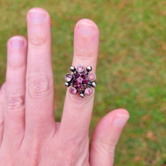 Purple Pink Plush Gemstone Silver Ring One Size Fits All - Picture 5 of 10